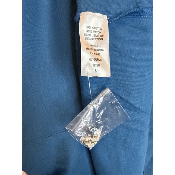 Roaman's Teal Embroidered Bell Sleeve Boho Tunic Blouse Size 18/20 L - Picture 5 of 13